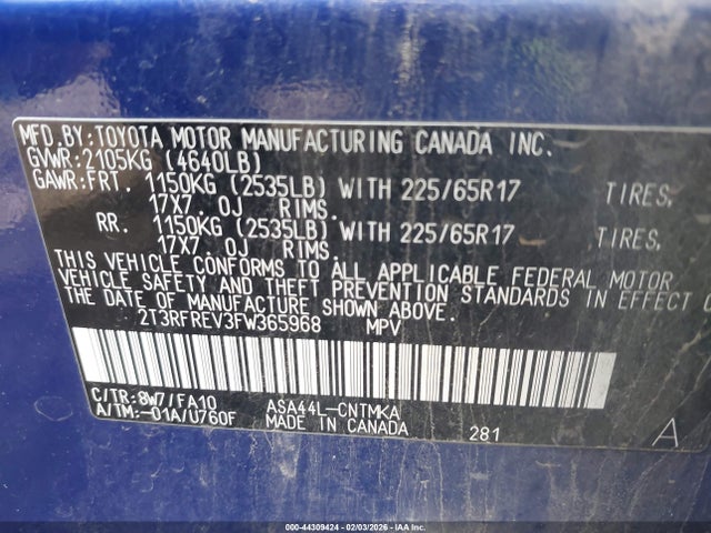Toyota Rav4 Xle 2015 2T3RFREV3FW365968 Image 9