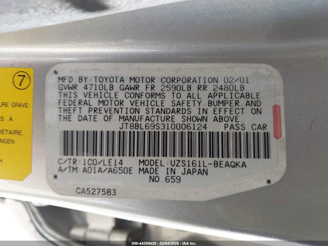 2001 Lexus Gs 430 მანქანა იყიდება აუქციონზე, vin: JT8BL69S310006124, აუქციონის ნომერი: 44309425