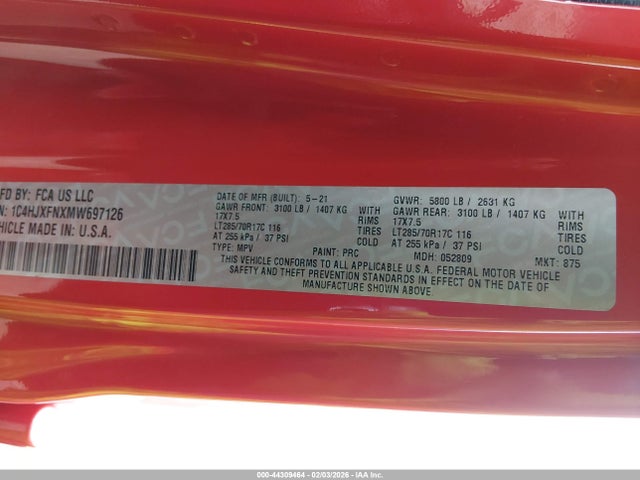 2021 JEEP WRANGLER UNLIMITED 1C4HJXFNXMW697126 Photo 8