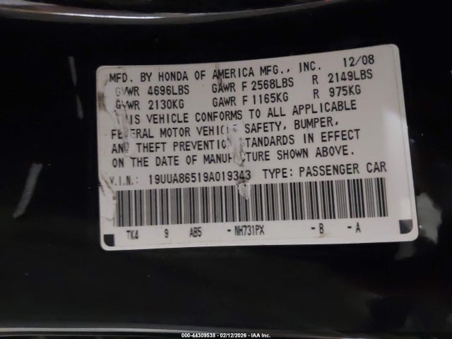 2009 ACURA TL 19UUA86519A019343 Photo 8