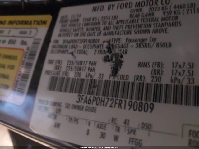 2015 FORD FUSION 3FA6P0H72FR190809 Photo 8