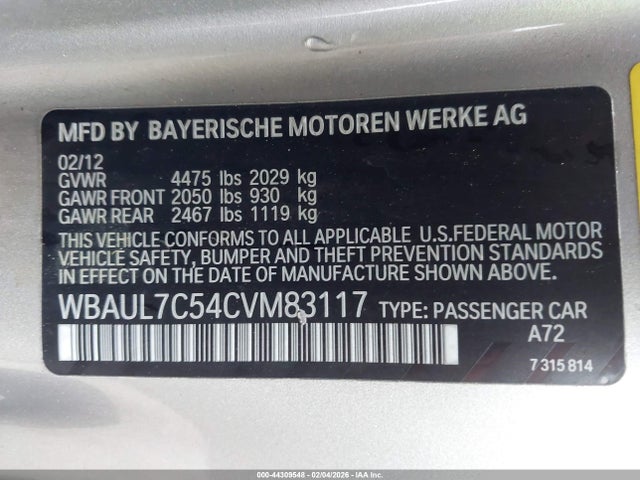 Aukcja sprzedaży 2012 Bmw 128i, vin: WBAUL7C54CVM83117, numer aukcji: 44309548