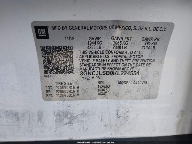 Chevrolet Trax Lt 2019 3GNCJLSB0KL224554 Image 9