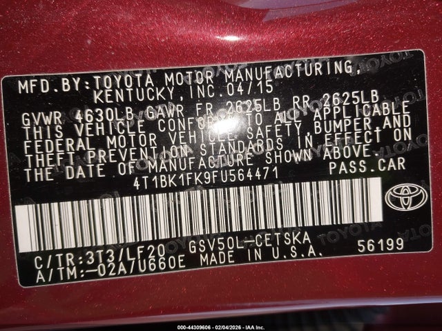 4T1BK1FK9FU564471 Toyota Camry Xse V6