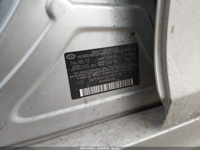 Aukcja sprzedaży 2012 Hyundai Sonata Gls, vin: 5NPEB4AC4CH467798, numer aukcji: 44309632