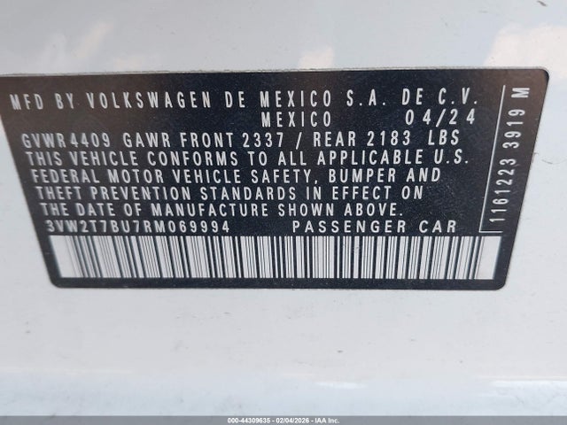 Продаж на аукціоні авто 2024 Volkswagen Jetta Gli 2.0t Autobahn, vin: 3VW2T7BU7RM069994, номер лоту: 44309635