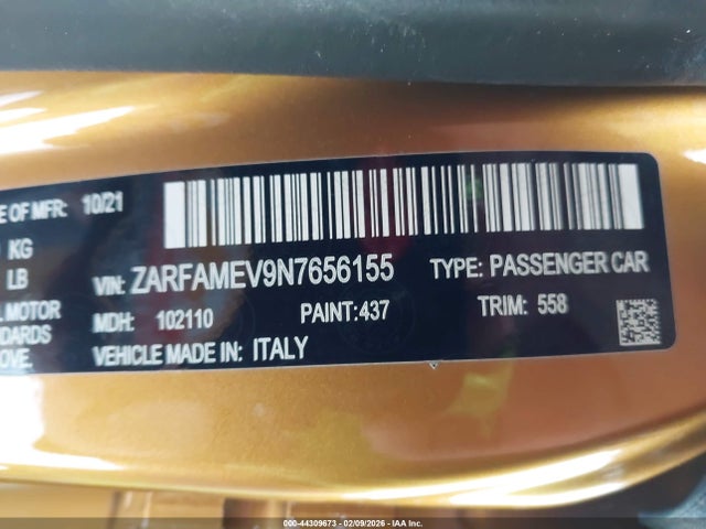 2022 ALFA ROMEO GIULIA ZARFAMEV9N7656155 Photo 8