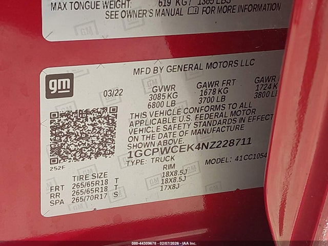 1GCPWCEK4NZ228711 Chevrolet Silverado 1500 Ltd 2wd Short Bed Lt