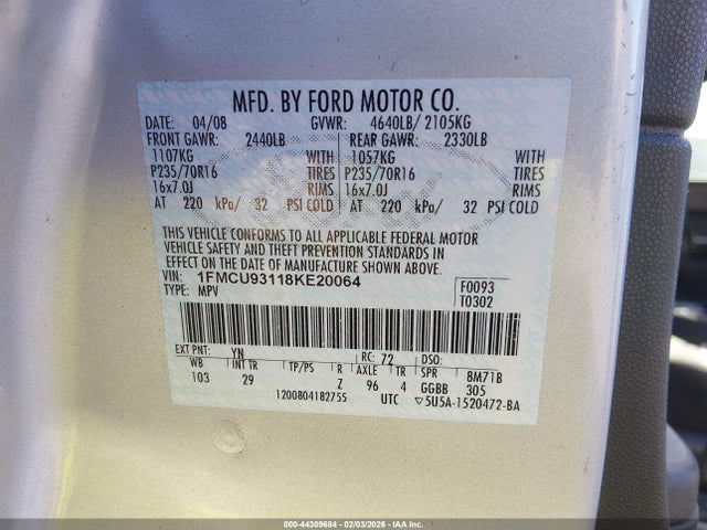 2008 FORD ESCAPE 1FMCU93118KE20064 Photo 8