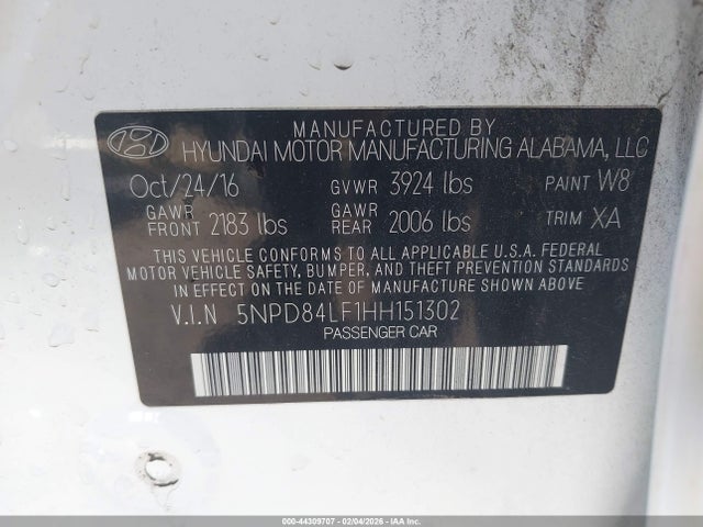 Aukcja sprzedaży 2017 Hyundai Elantra Se, vin: 5NPD84LF1HH151302, numer aukcji: 44309707