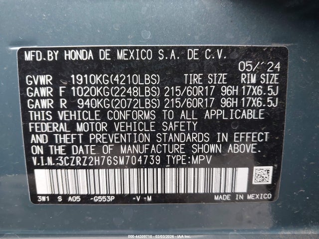 3CZRZ2H76SM704739 Honda Hr-v Awd Ex-l
