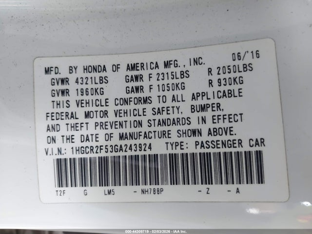 1HGCR2F53GA243924 Honda Accord Sport