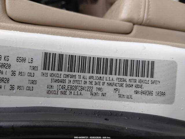 Aukcja sprzedaży 2015 Jeep Grand Cherokee Limited, vin: 1C4RJEBG9FC841222, numer aukcji: 44309721