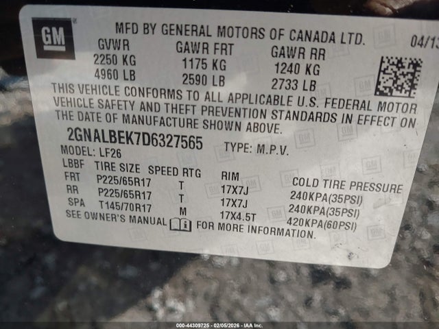 Продажа на аукционе авто 2013 Chevrolet Equinox Ls, vin: 2GNALBEK7D6327565, номер лота: 44309725