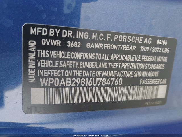 2006 PORSCHE CAYMAN S WP0AB29816U784760 Photo 8