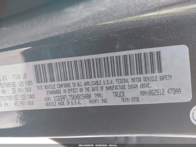 Продаж на аукціоні авто 2019 Ram 1500 Rebel  4x4 5'7 Box, vin: 1C6SRFLT5KN915480, номер лоту: 44309765