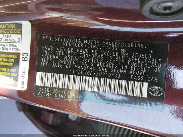 2007 TOYOTA AVALON 4T1BK36BX7U210133 Photo 8