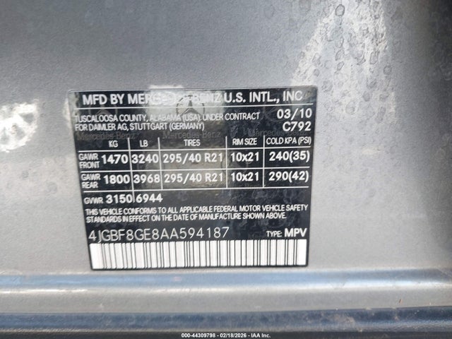 2010 MERCEDES-BENZ GL 550 4JGBF8GE8AA594187 Photo 8