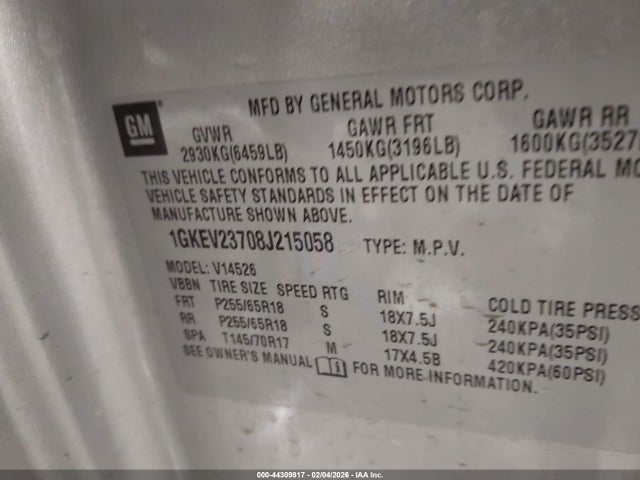 2008 GMC ACADIA 1GKEV23708J215058 Photo 8