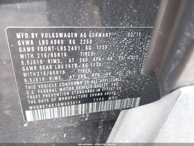 2016 VOLKSWAGEN TIGUAN WVGBV7AX1GW593014 Photo 8