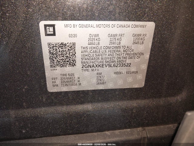 2020 CHEVROLET EQUINOX 2GNAXKEV5L6233522 Photo 8