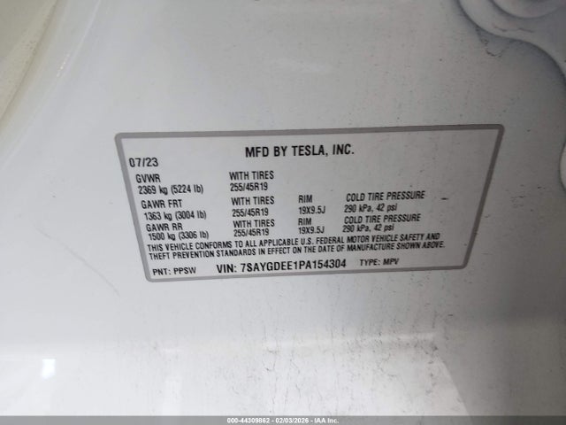 2023 TESLA MODEL Y 7SAYGDEE1PA154304 Photo 8