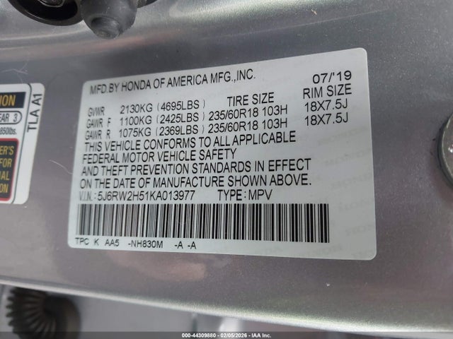 5J6RW2H51KA013977 Honda CR-V EX