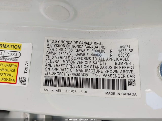 Honda Civic Touring 2022 2HGFE1F97NH301439 Image 9