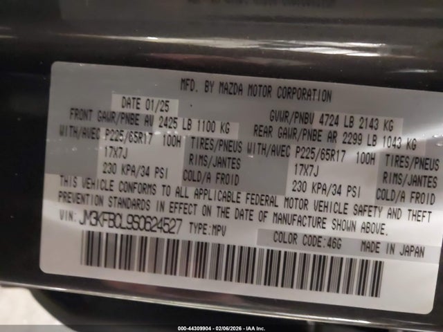 Aukcja sprzedaży 2025 Mazda Cx-5 2.5 S Preferred, vin: JM3KFBCL9S0624527, numer aukcji: 44309904