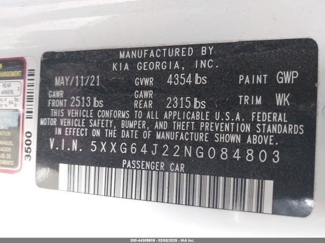 5XXG64J22NG084803 KIA K5 Gt-line