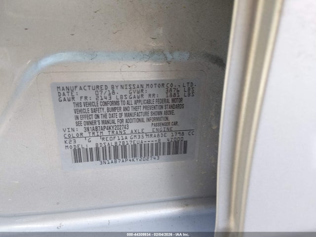 3N1AB7AP4KY202743 Nissan SENTRA S