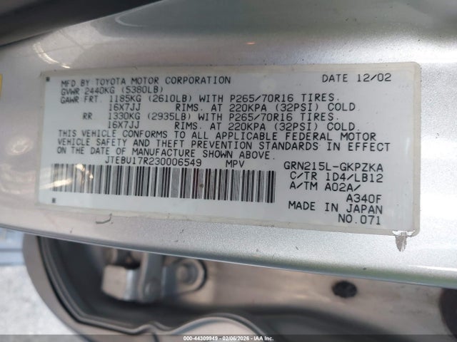 2003 TOYOTA 4RUNNER JTEBU17R230006549 Photo 8