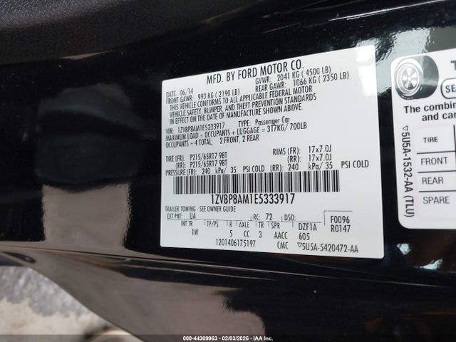 2014 Ford Mustang V6 მანქანა იყიდება აუქციონზე, vin: 1ZVBP8AM1E5333917, აუქციონის ნომერი: 44309963