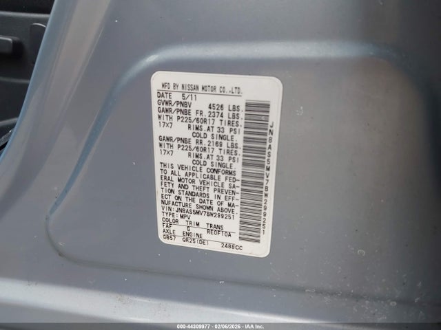 Aukcja sprzedaży 2011 Nissan Rogue Sv, vin: JN8AS5MV7BW299251, numer aukcji: 44309977
