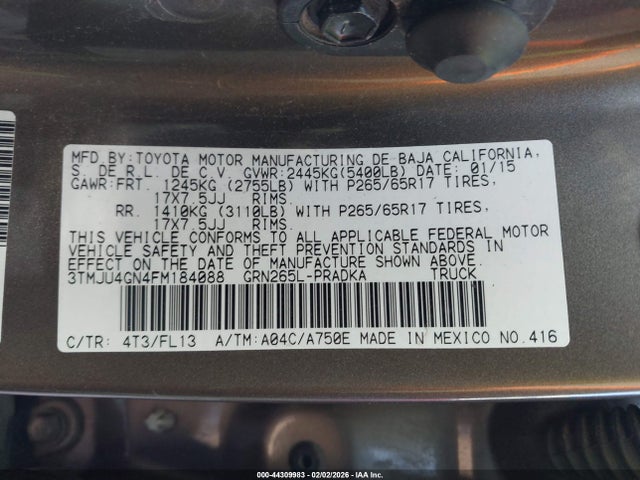 3TMJU4GN4FM184088 Toyota Tacoma Double Cab Prerunner
