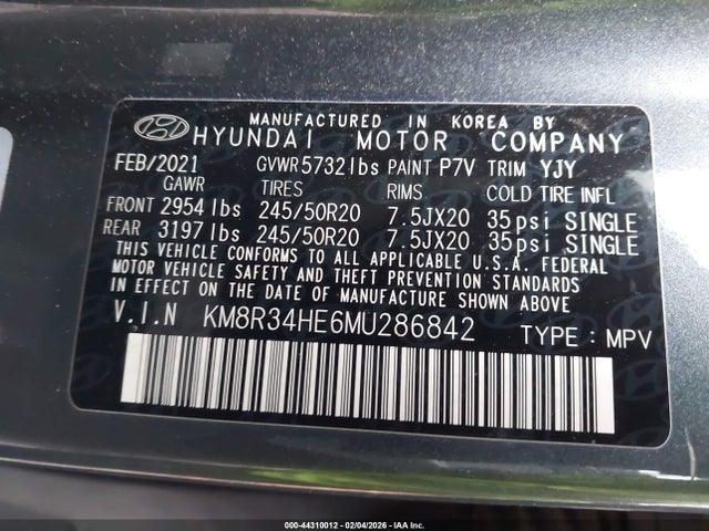 Aukcja sprzedaży 2021 Hyundai Palisade Sel, vin: KM8R34HE6MU286842, numer aukcji: 44310012