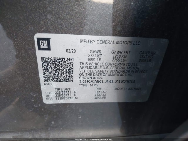 1GKKNKLA4LZ182834 GMC Acadia Fwd Sle