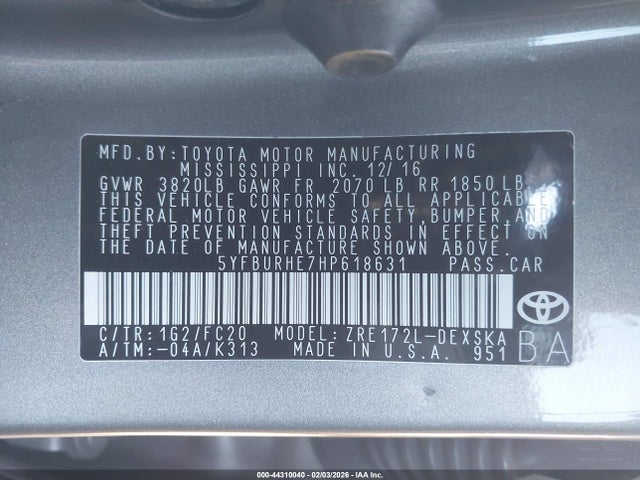 5YFBURHE7HP618631 Toyota COROLLA SE