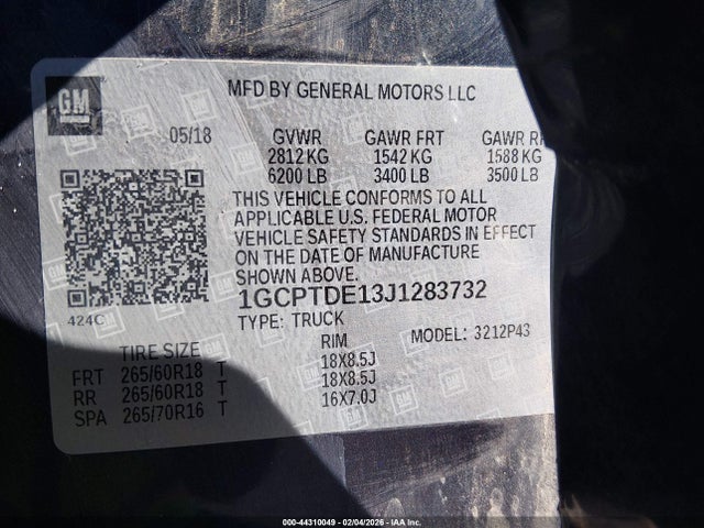 1GCPTDE13J1283732 Chevrolet Colorado Z71