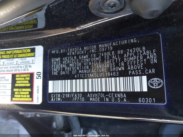 2020 TOYOTA CAMRY 4T1C31AK5LU518463 Photo 8