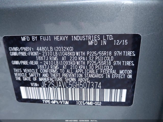 Subaru Forester 2.5i Touring 2016 JF2SJAVC5GH507374 Image 9