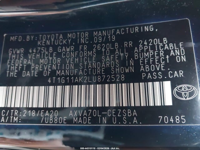 4T1G11AK2LU872528 Toyota CAMRY SE