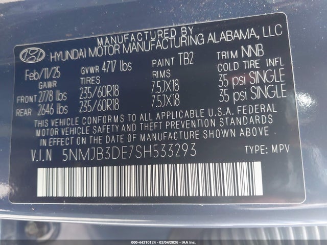 Hyundai TUCSON SEL 2025 5NMJB3DE7SH533293 Image 9