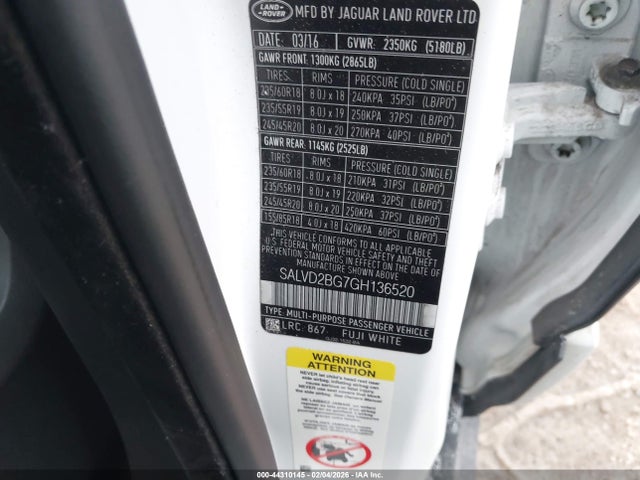 2016 LAND ROVER RANGE ROVER EVOQUE SALVD2BG7GH136520 Photo 8