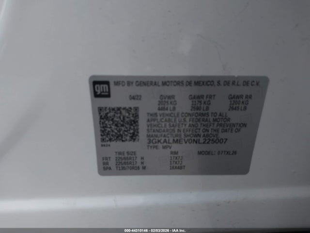 Продаж на аукціоні авто 2022 Gmc Terrain Fwd Sle, vin: 3GKALMEV0NL225007, номер лоту: 44310146