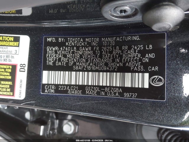 Продажа на аукционе авто 2021 Lexus Es 350 Ultra Luxury, vin: 58AFZ1B16MU084372, номер лота: 44310169