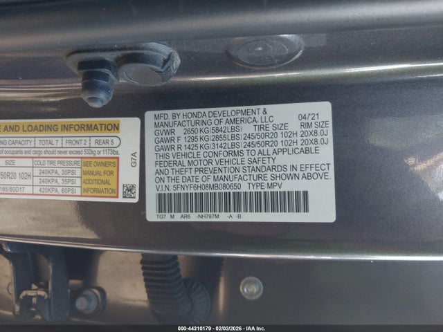 Honda Pilot Awd Elite 2021 5FNYF6H08MB080650 Image 9