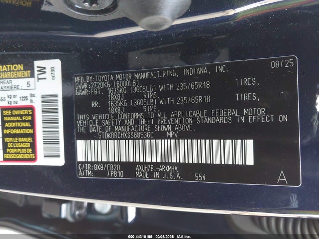 Toyota Highlander Hybrid Xle 2025 5TDKBRCHXSS685360 Image 9