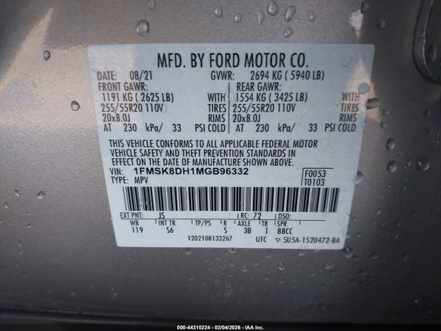 Ford EXPLORER XLT 2021 1FMSK8DH1MGB96332 Image 9