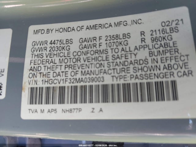 1HGCV1F32MA039003 Honda Accord Sport